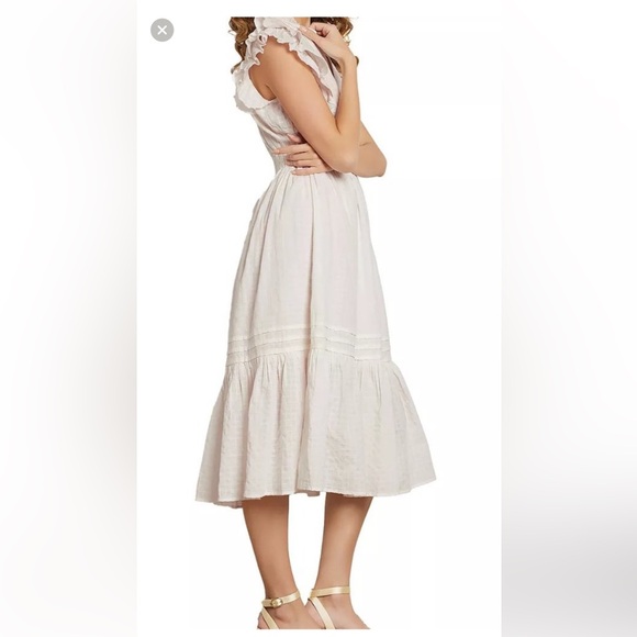 Sam Edelman Kenna Pink Ruffle Midi Dress. Size Small Cotton Pullover V Neck - Picture 10 of 17